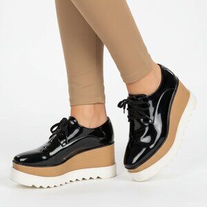 Jessica Buurman Black Patent Leather Lace Up Platform Sneaker Shoes 6.5